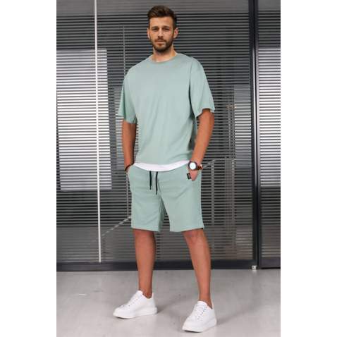 Madmext Men Almond Green T-shirt Shorts Set 5668 - Çağla yeşili