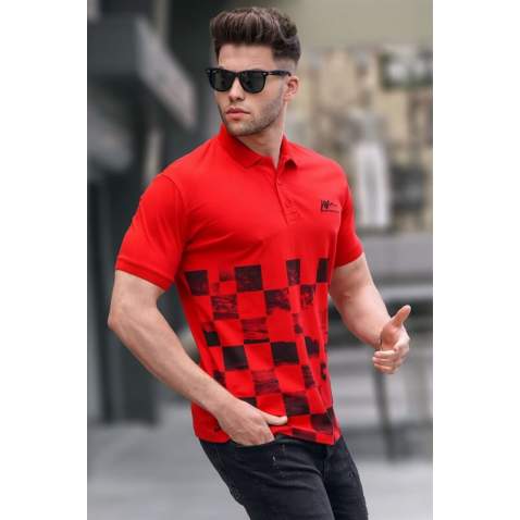 Red Designed Polo T-Shirt 5871 - Kırmızı