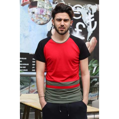 Madmext Red Striped T-shirt for Men 3014 - Kırmızı