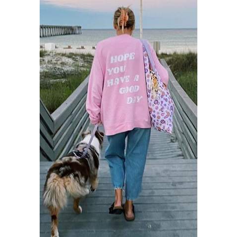 Mad Girls Back Printed Pink Sweatshirt MG1219 - Pembe