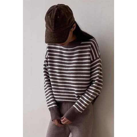 Mad Girls Striped Brown Sweater MG1249 - Vizon