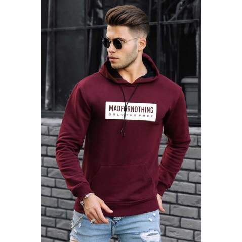 Madmext Maroon Printed Hooded Sweatshirt 4753 - Bordo