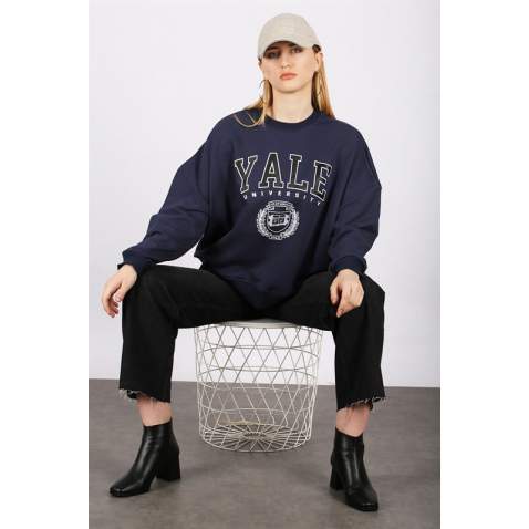 Mad Girls Navy Blue Sweatshirt MG1208 - Lacivert