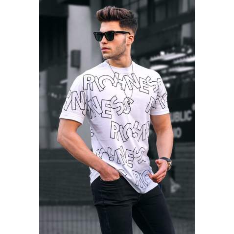 Madmext Men Printed White T-shirt 5818 - Beyaz