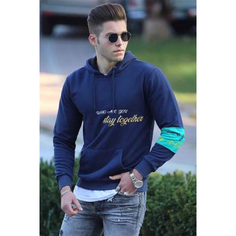 Madmext Navy Blue Printed Sweatshirt 4115 - Lacivert