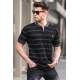 Men Striped Black Polo T-Shirt 5874 - Siyah