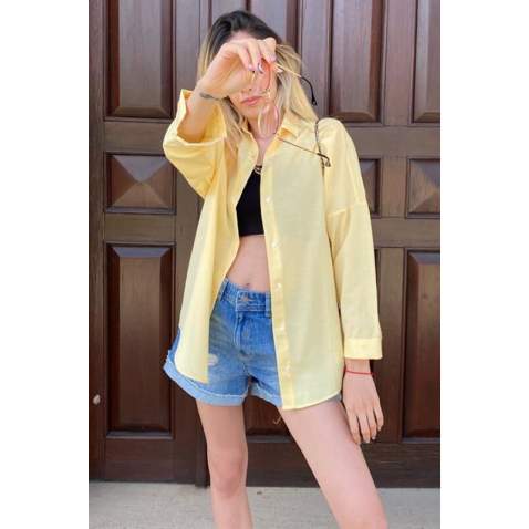 Mad Girls Oversize Yellow Shirt MG1369 - Sarı