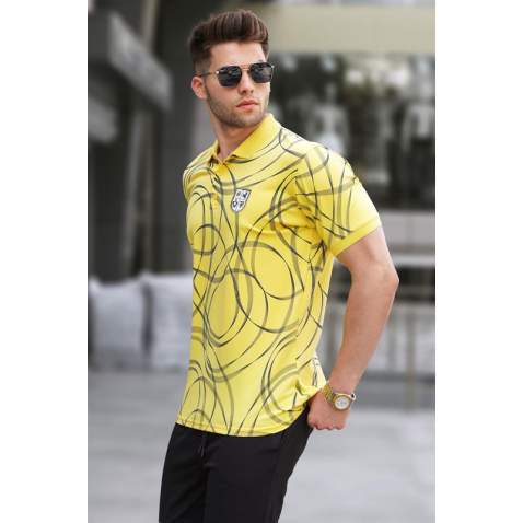 Men Designed Yellow Polo T-Shirt 5873 - Sarı