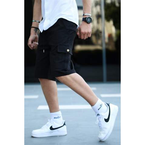 Men Black Basic Cargo Shorts 5467 - Siyah