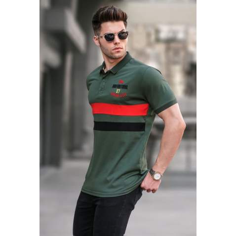 Men Embroided Khaki Green Polo T-Shirt 5868 - Haki yeşili