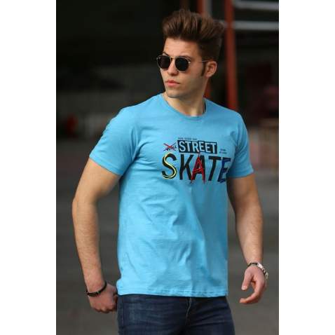 Madmext Blue Printed T-shirt for Men 4548 - Mavi