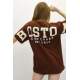 Women Printed Oversize Brown T-Shirt MG1529 - Kahverengi