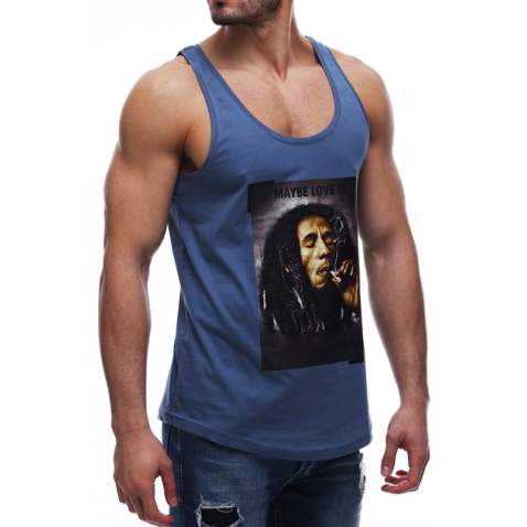 Madmext Dark Blue Bob Marley Printed T-shirt for Men 2634 - İndigo