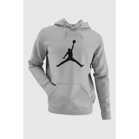 Air Jordan 02 Gri NBA Erkek Kapşonlu Sweatshirt - Hoodie