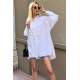 Women White Long Oversize Shirt MG1526 - Beyaz