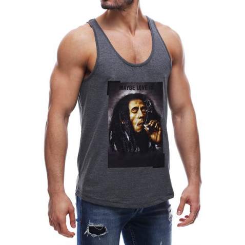 Sleeveless T-Shirt In Bob Marley's Printed and Smoked Color 2634 - Antrasit