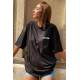 Women Printed Black Over Fit T-Shirt MG1492 - Siyah