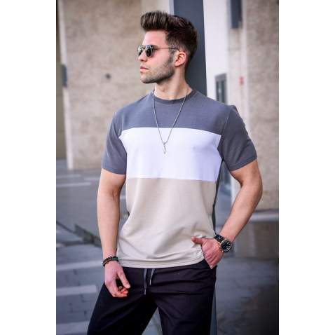 Madmext Men Color Blocked Smoke Gray T-shirt 5826 - Füme