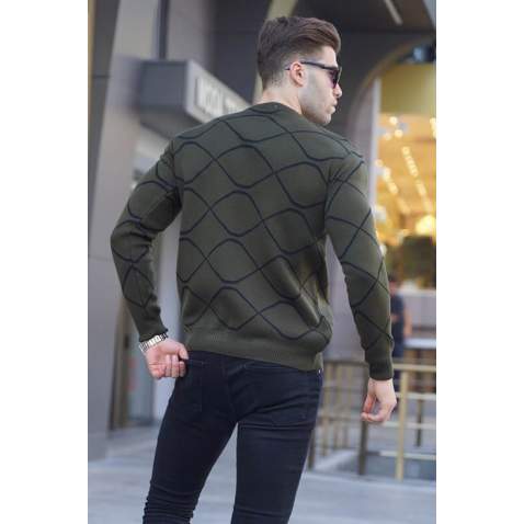 Khaki Designed Knitwear Sweater 5988 - Haki