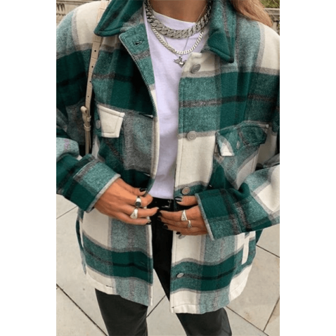 Mad Girls Oversize Green Lumberjack Shirt MG042 - Yeşil