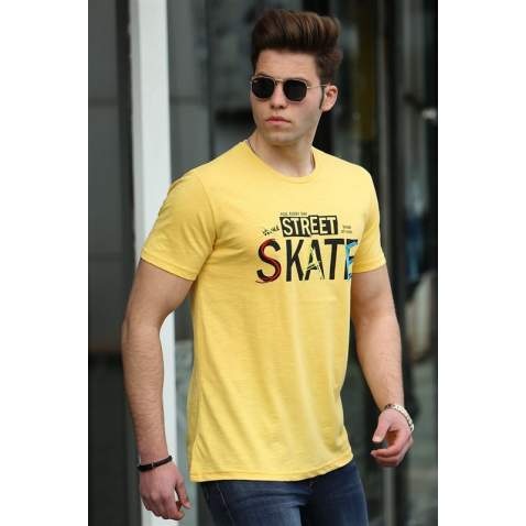 Madmext Yellow Printed T-shirt for Men 4548 - Sarı