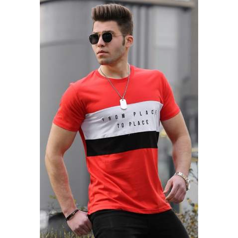 Madmext Red Printed T-shirt for Men 4499 - Kırmızı