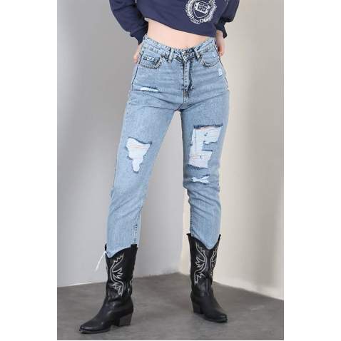 Mad Girls Blue Ripped Jeans MG1150 - Mavi