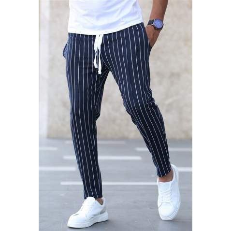 Madmext Navy Blue Striped Sweatpants 4817 - Lacivert