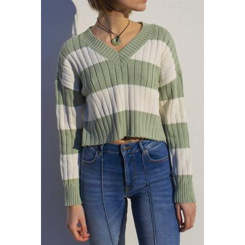 Women Oversize Green Sweater MG1441 - Yeşil