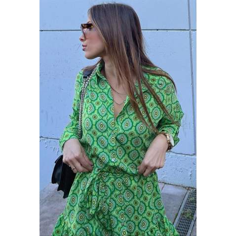 Women Designed Green Dress Top - Yeşil