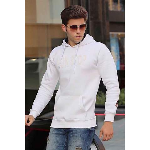 Madmext White Printed Hoodie 4186 - Beyaz