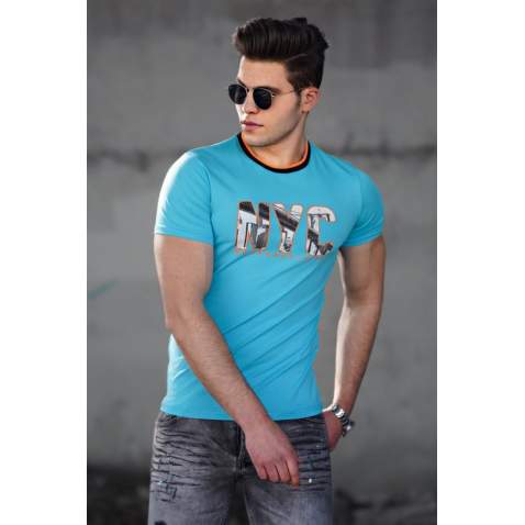 Madmext Turkois Printed T-shirt for Men 4601 - Turkuaz