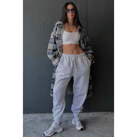 Mad Girls Oversize Elastic Cuffed Marl Gray Sweatpants MG324 - Gri