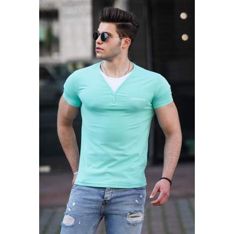 Madmext Turquoise Button-up T-shirt for Men 4581 - Turkuaz