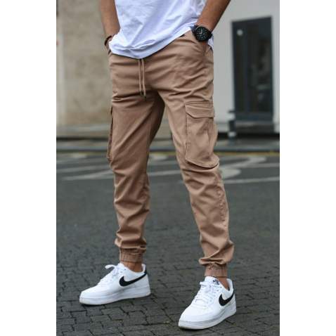 Men Beige Cargo Trousers 5447 - Bej