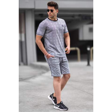 Madmext Men Plaid Smoke Gray Shorts Set 4841 - Füme