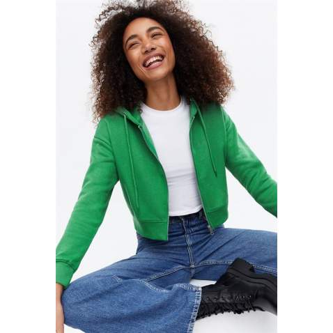 Mad Girls Cropped Green Sweatshirt MG1355 - Yeşil