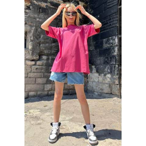 Women Printed Pink T-Shirt - Pembe