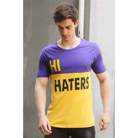 Madmext Purple Two-Tone Printed T-shirt for Men 3089 - Mor