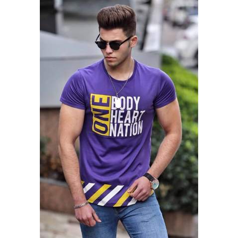 Madmext Purple Printed T-shirt for Men 3082 - Mor