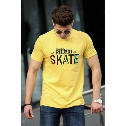 Madmext Yellow Printed T-shirt for Men 4548 - Sarı