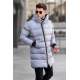 Stone Gray Hoodie Long Puffer Jacket 5743 - Taş rengi