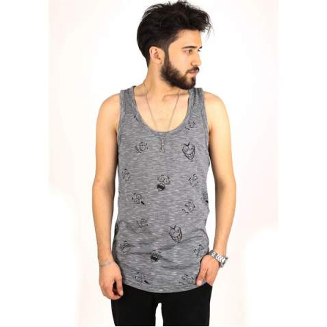 Madmext Men Printed Black Tank Top 2329 - Siyah