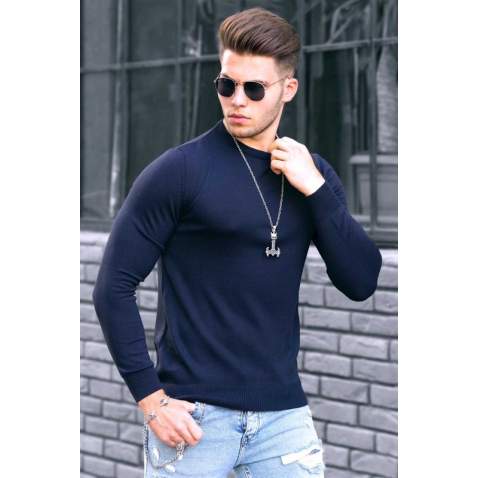 Madmext Navy Blue Crew-Neck Basic Knitwear Jumper 4673 - Lacivert