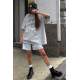 Women Printed Oversize Gray T-Shirt MG1226 - Gri