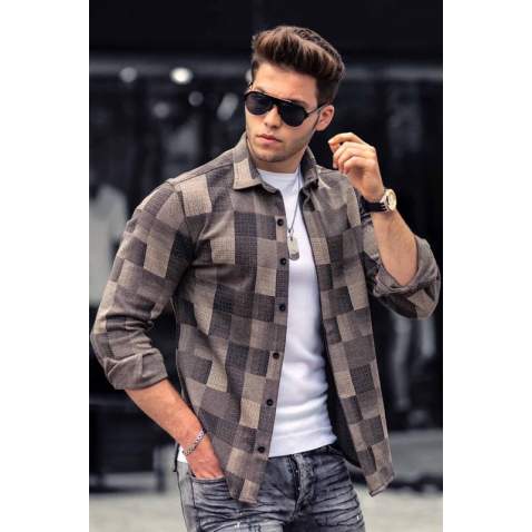 Madmext Camel Checked Shirt 4667 - Camel