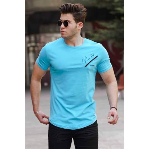 Madmext Blue Printed T-shirt for Men 4627 - Mavi