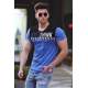 Madmext Blue "Over Think" Printed T-shirt for Men 3080 - Sax mavi