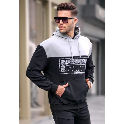 Black Designed Hoodie Sweatshirt 6022 - Siyah