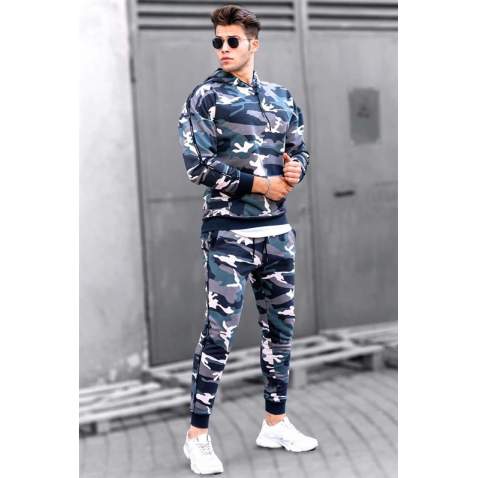 Madmext Blue Camouflage Patterned Tracksuit Set 4765 - Mavi